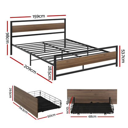 Queen Bed Frame Metal 2 Drawers 300kg | HomeAndLiving