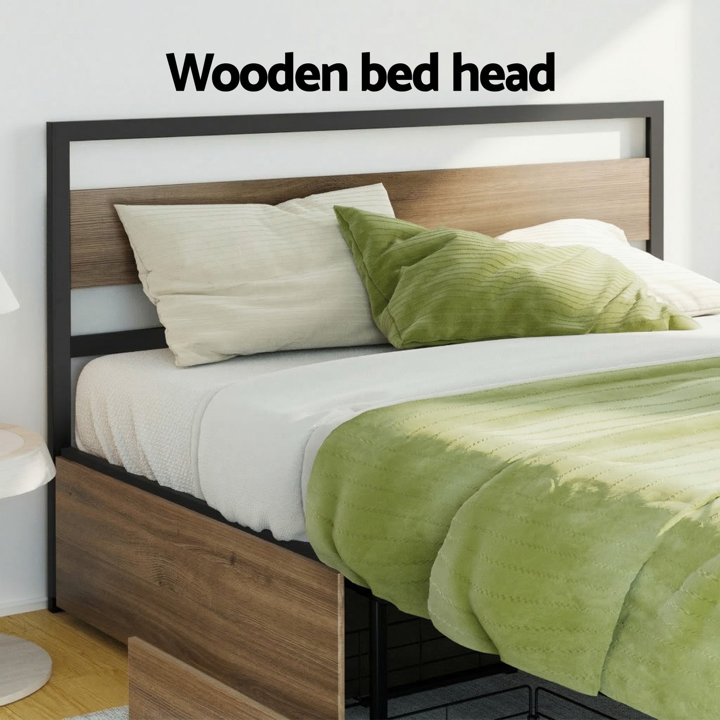 Queen Bed Frame Metal 2 Drawers 300kg | HomeAndLiving