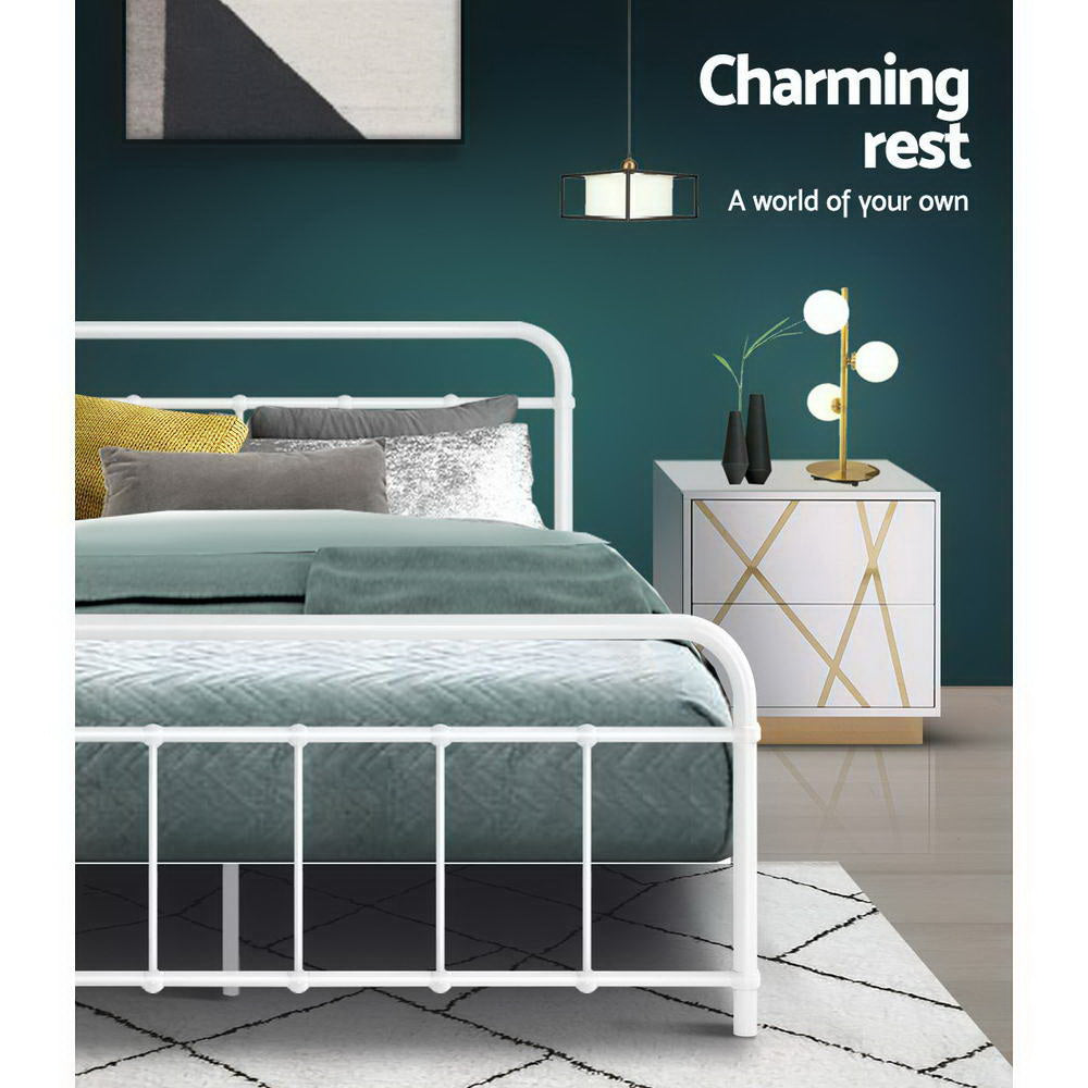 Bed Frame Metal Bed Frame LEO - Double (White)