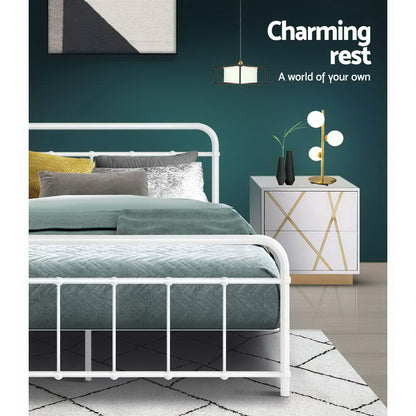 Bed Frame Metal Bed Frame LEO - Double (White)