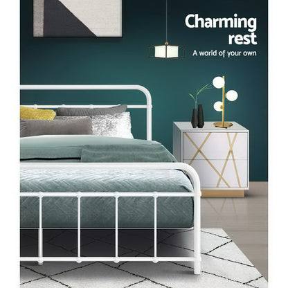 Bed Frame Metal Bed Frame LEO - Queen (White)