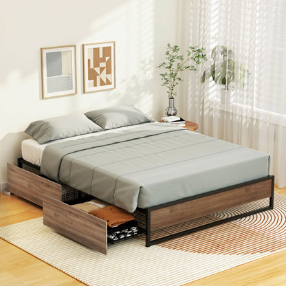 Double Bed Frame 2 Drawers Storage Metal | HomeAndLiving