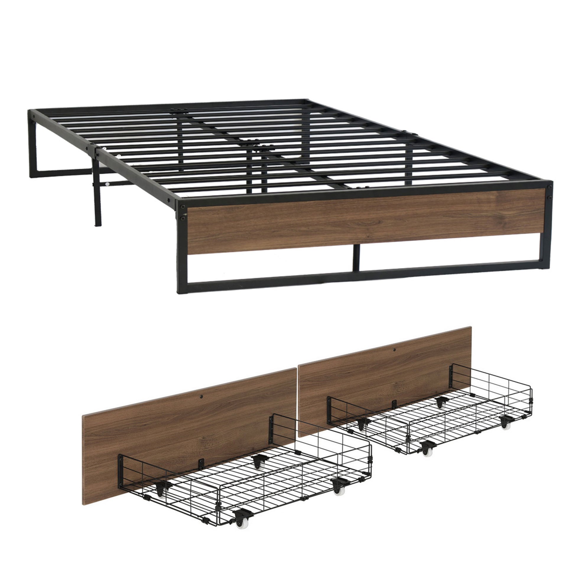 Double Bed Frame 2 Drawers Storage Metal | HomeAndLiving