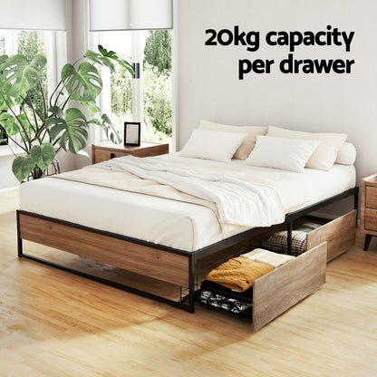 Double Bed Frame 2 Drawers Storage Metal | HomeAndLiving