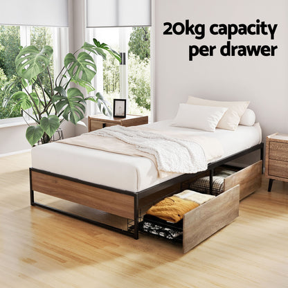 King Single Bed Frame 2 Drawers Storage Oslo | HomeAndLiving