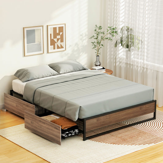 Queen Bed Frame 2 Drawers Storage Metal | HomeAndLiving