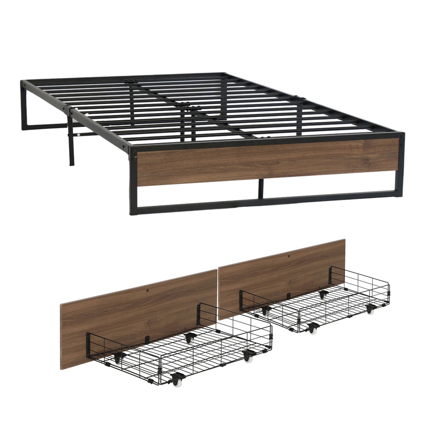 Queen Bed Frame 2 Drawers Storage Metal | HomeAndLiving