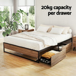 Queen Bed Frame 2 Drawers Storage Metal | HomeAndLiving