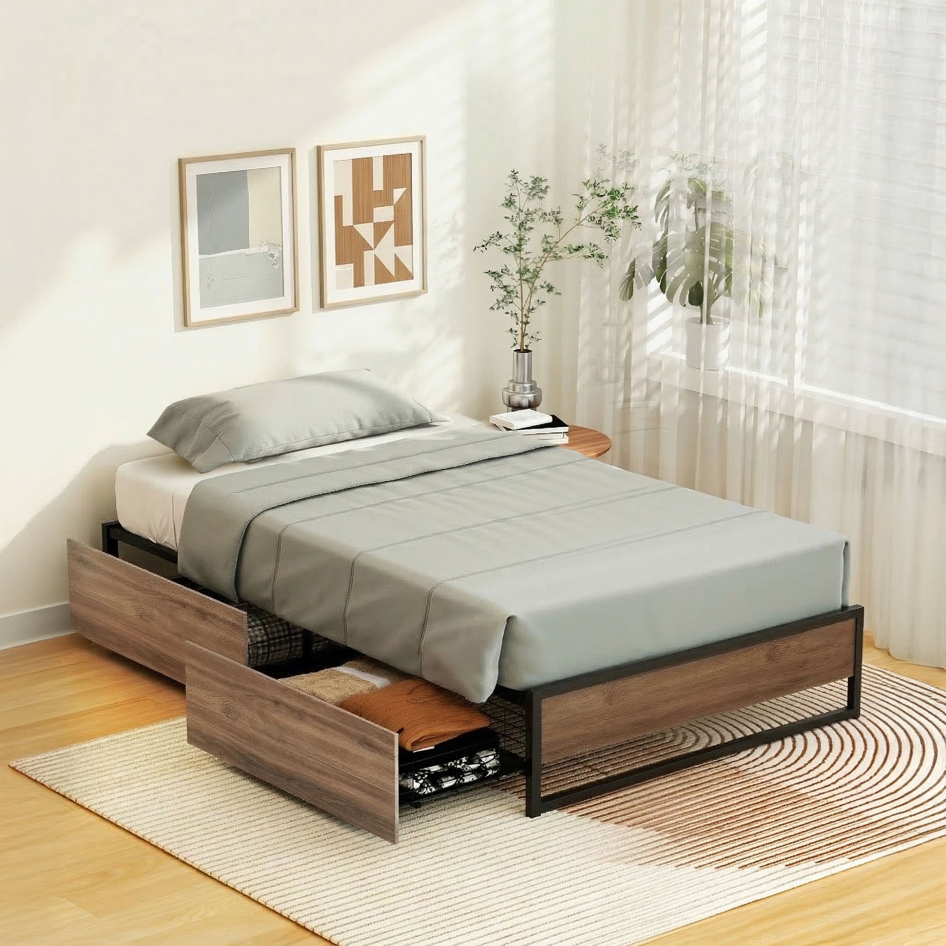 Single Bed Frame 2 Drawers Storage Metal | HomeAndLiving