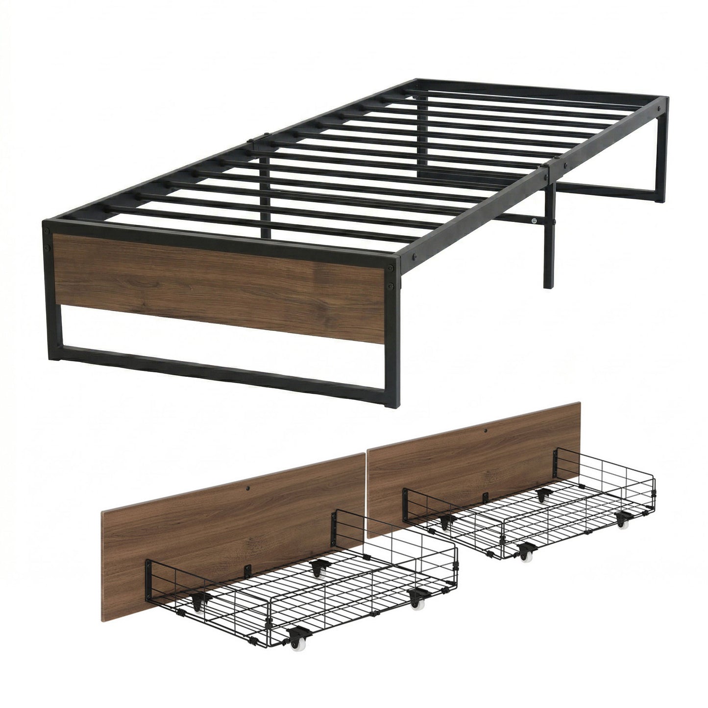 Single Bed Frame 2 Drawers Storage Metal | HomeAndLiving