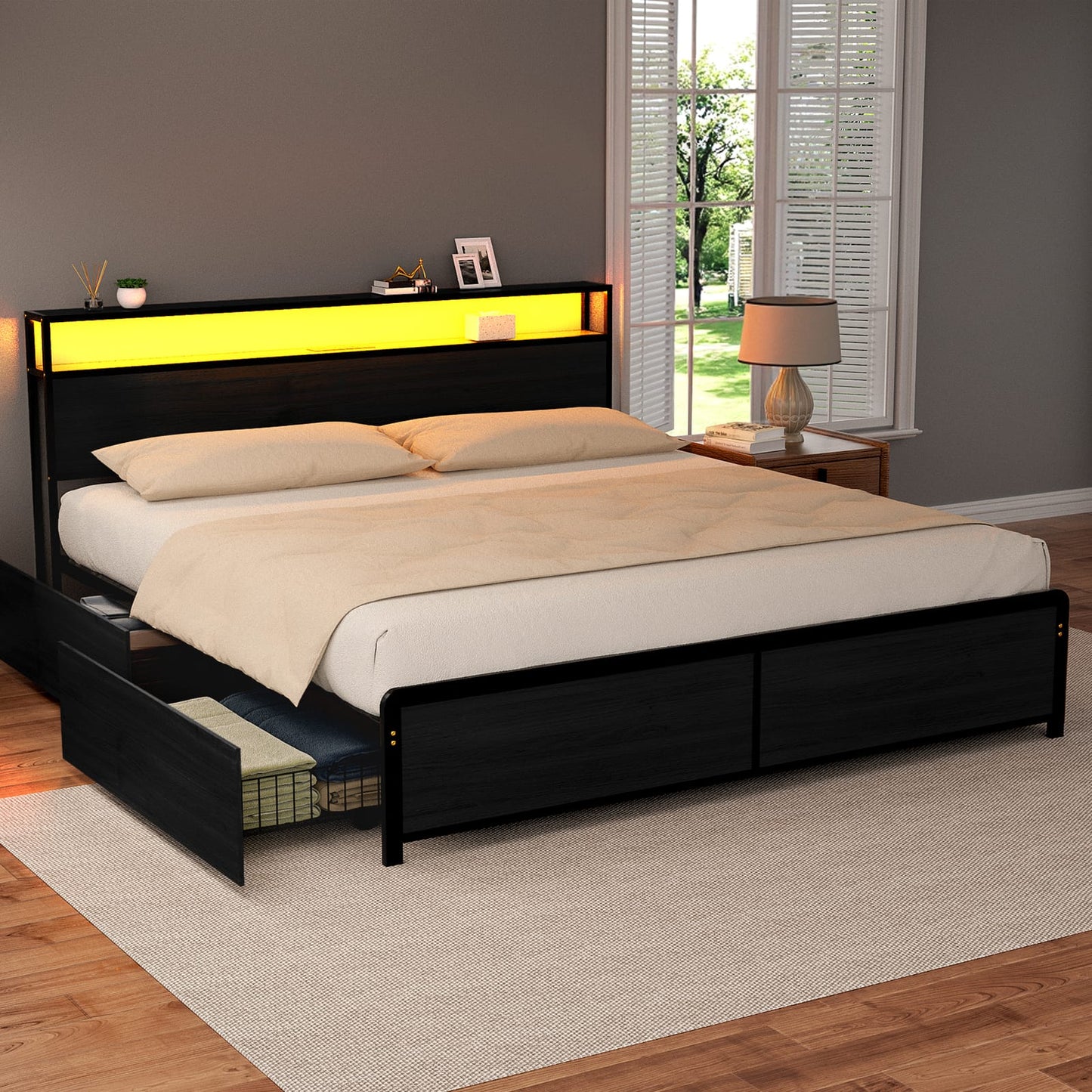 King Size Metal Bed Frame Storage 203x183cm
