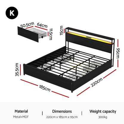 King Size Metal Bed Frame Storage 203x183cm
