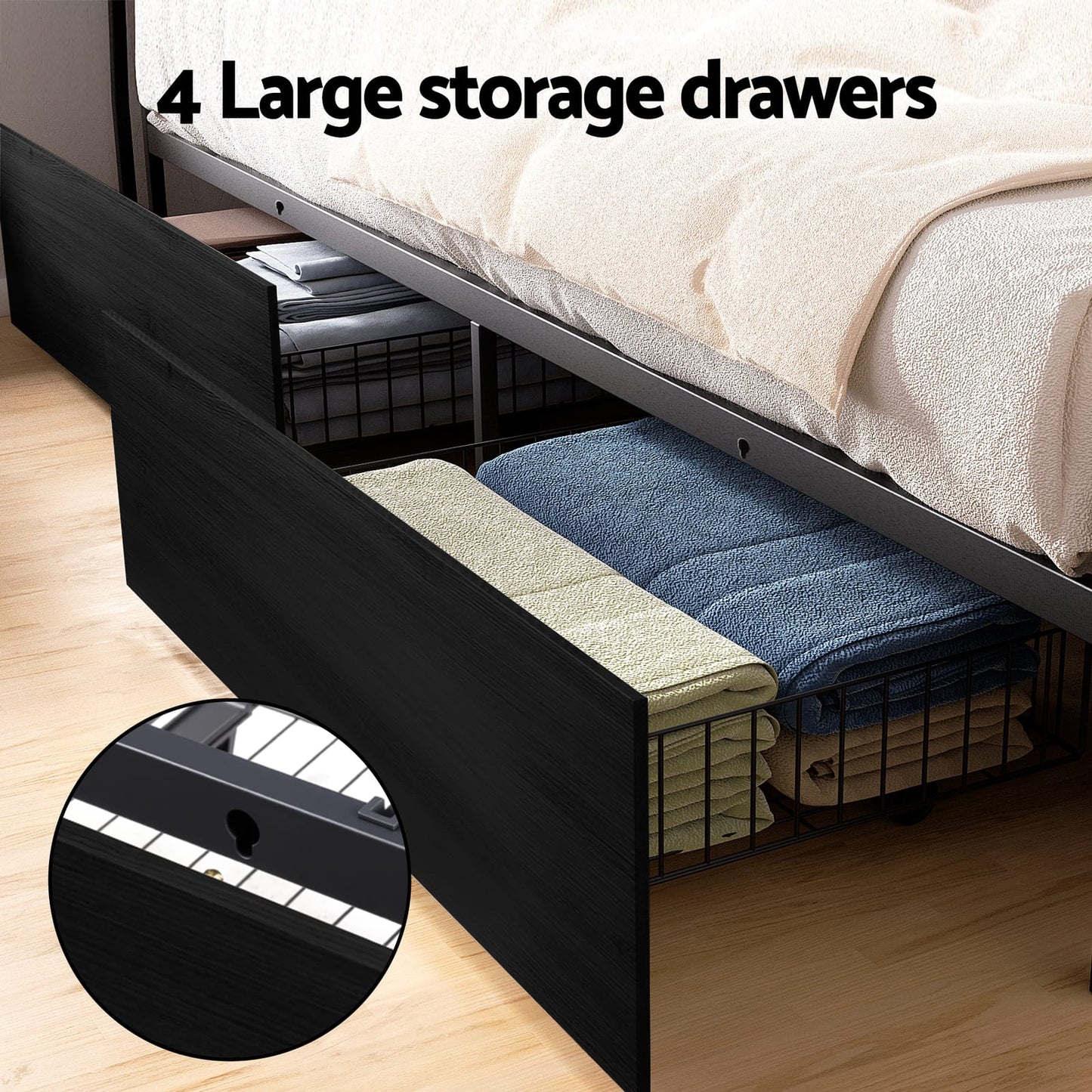 King Size Metal Bed Frame Storage 203x183cm