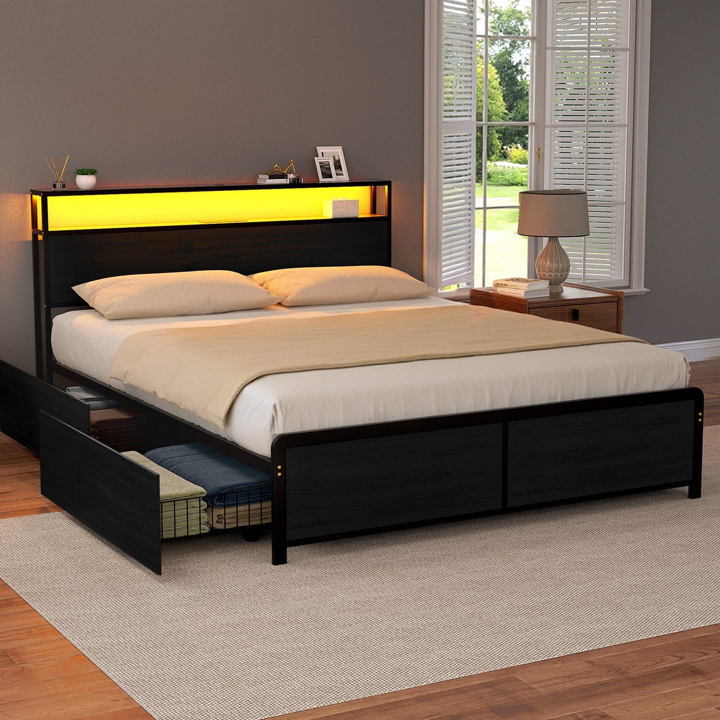 Queen Metal Bed Storage Frame 203x153cm