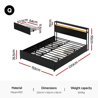Queen Metal Bed Storage Frame 203x153cm