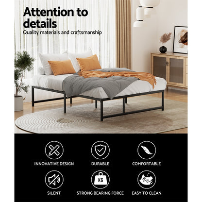 D/K/Q Size Metal Platform Bed Frame with Mattress - Black
