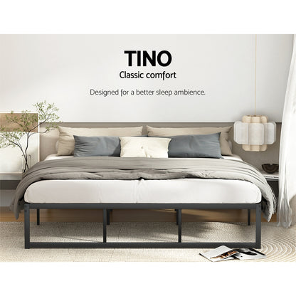 D/K/Q Size Metal Platform Bed Frame with Mattress - Black
