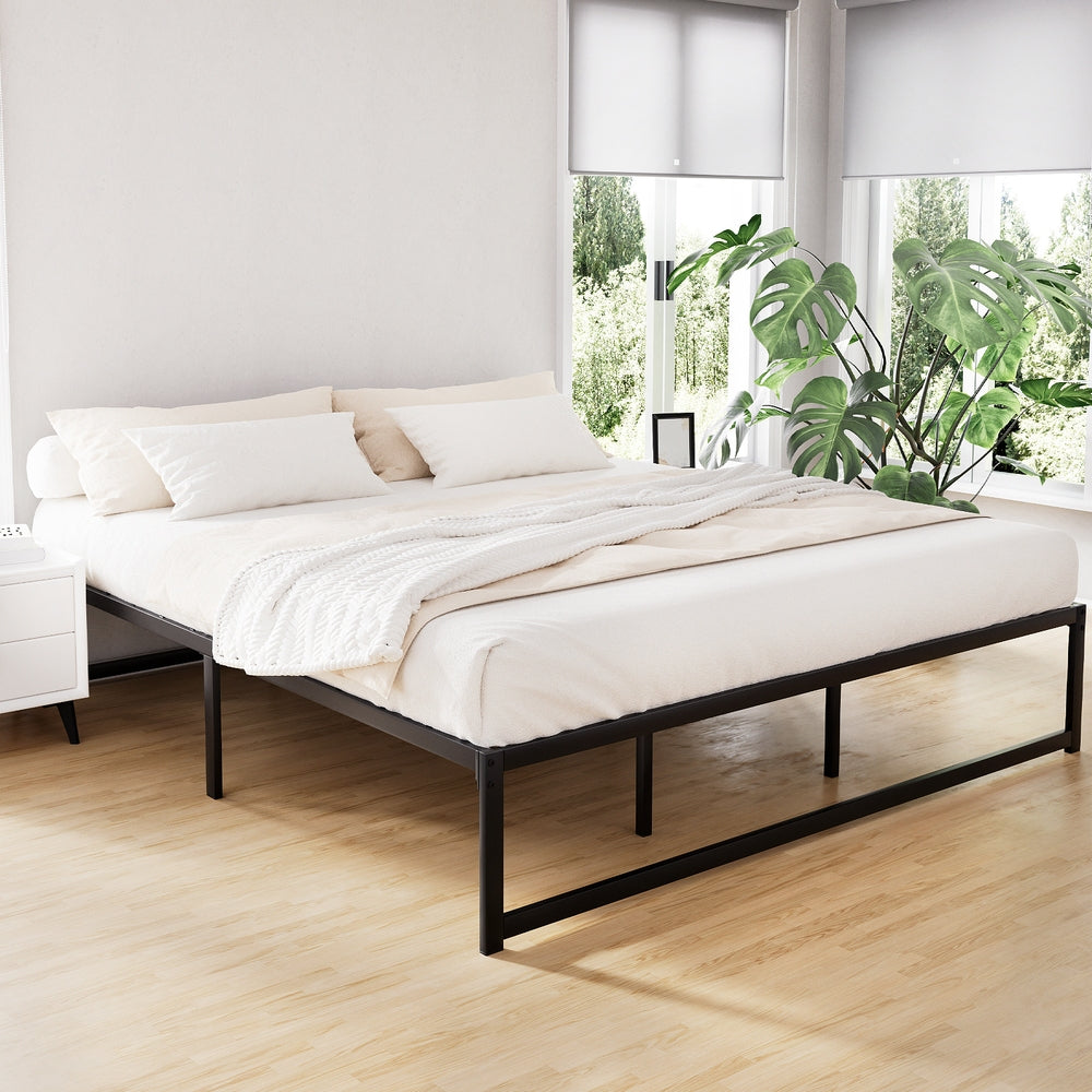 D/K/Q Size Metal Platform Bed Frame with Mattress - Black