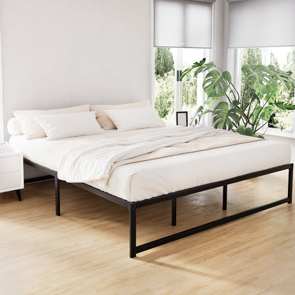 D/K/Q Size Metal Platform Bed Frame with Mattress - Black