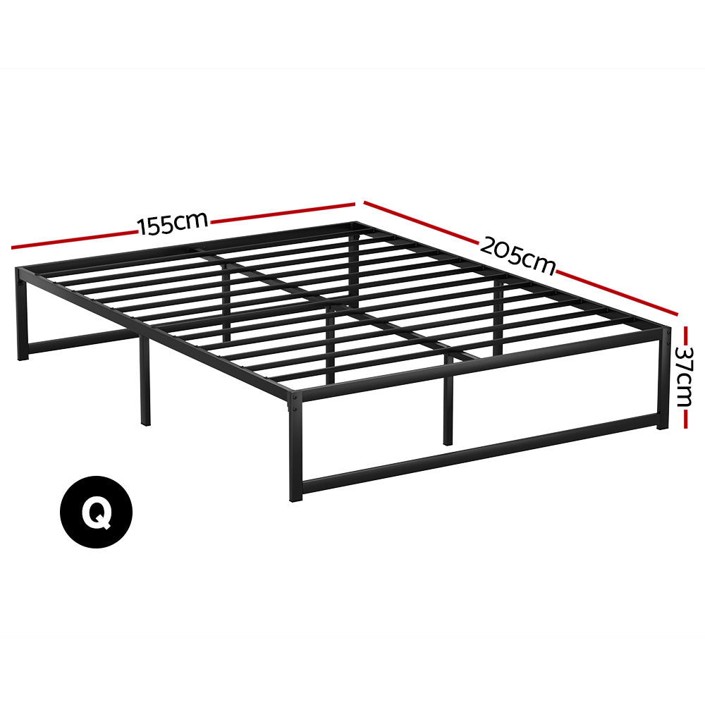 D/K/Q Size Metal Platform Bed Frame with Mattress - Black