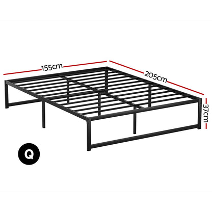 D/K/Q Size Metal Platform Bed Frame with Mattress - Black