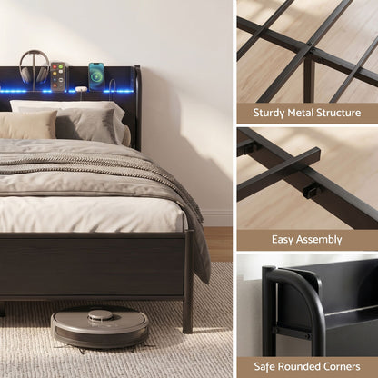 Queen Bed Frame RGB LED Charging Station | HomeAndLiving - 8