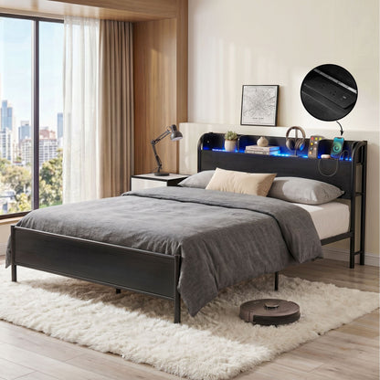 Queen Bed Frame RGB LED Charging Station | HomeAndLiving