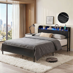 Queen Bed Frame RGB LED Charging Station | HomeAndLiving
