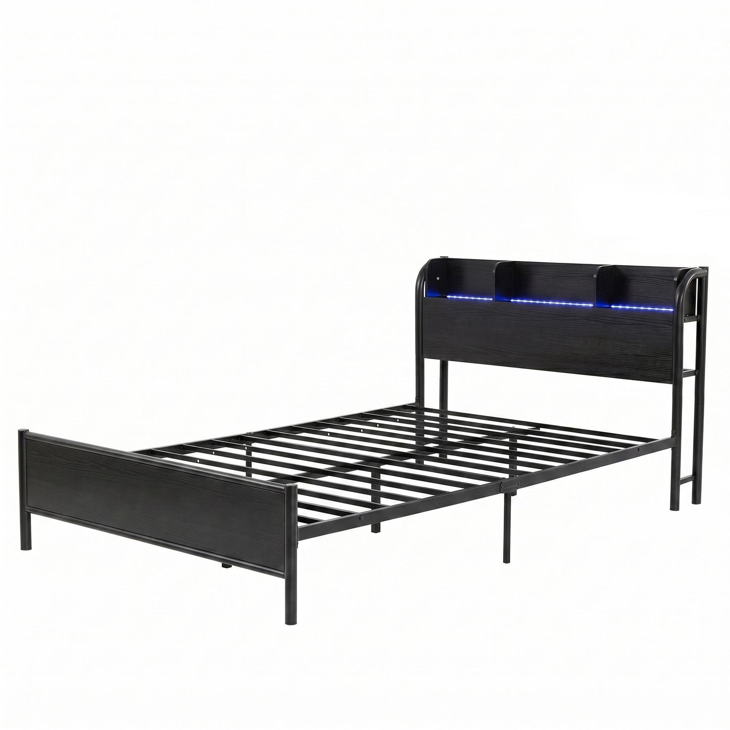 Single Bed Frame LED Charging Station Storage | HomeAndLivin - 2