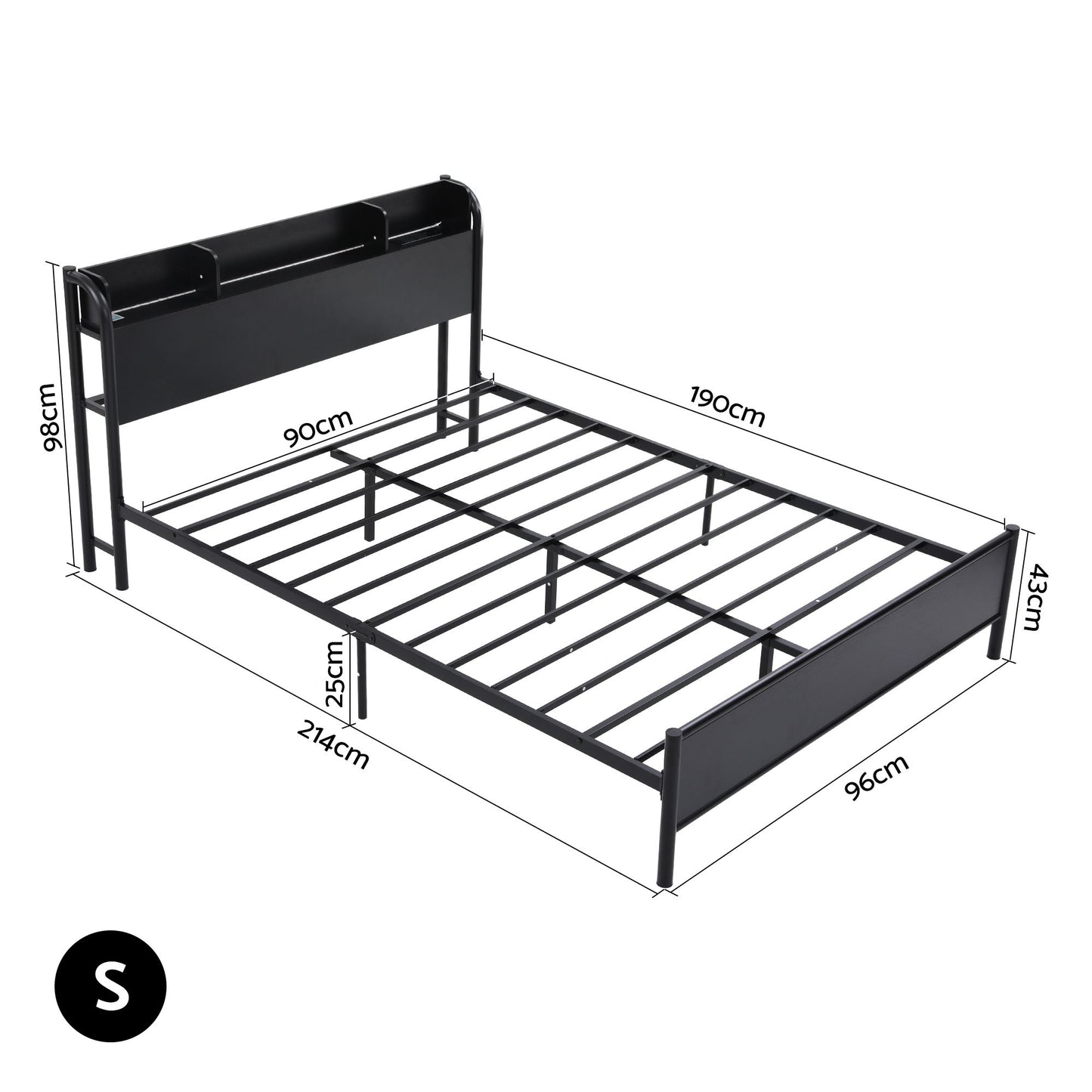 Single Bed Frame LED Charging Station Storage | HomeAndLivin - 3