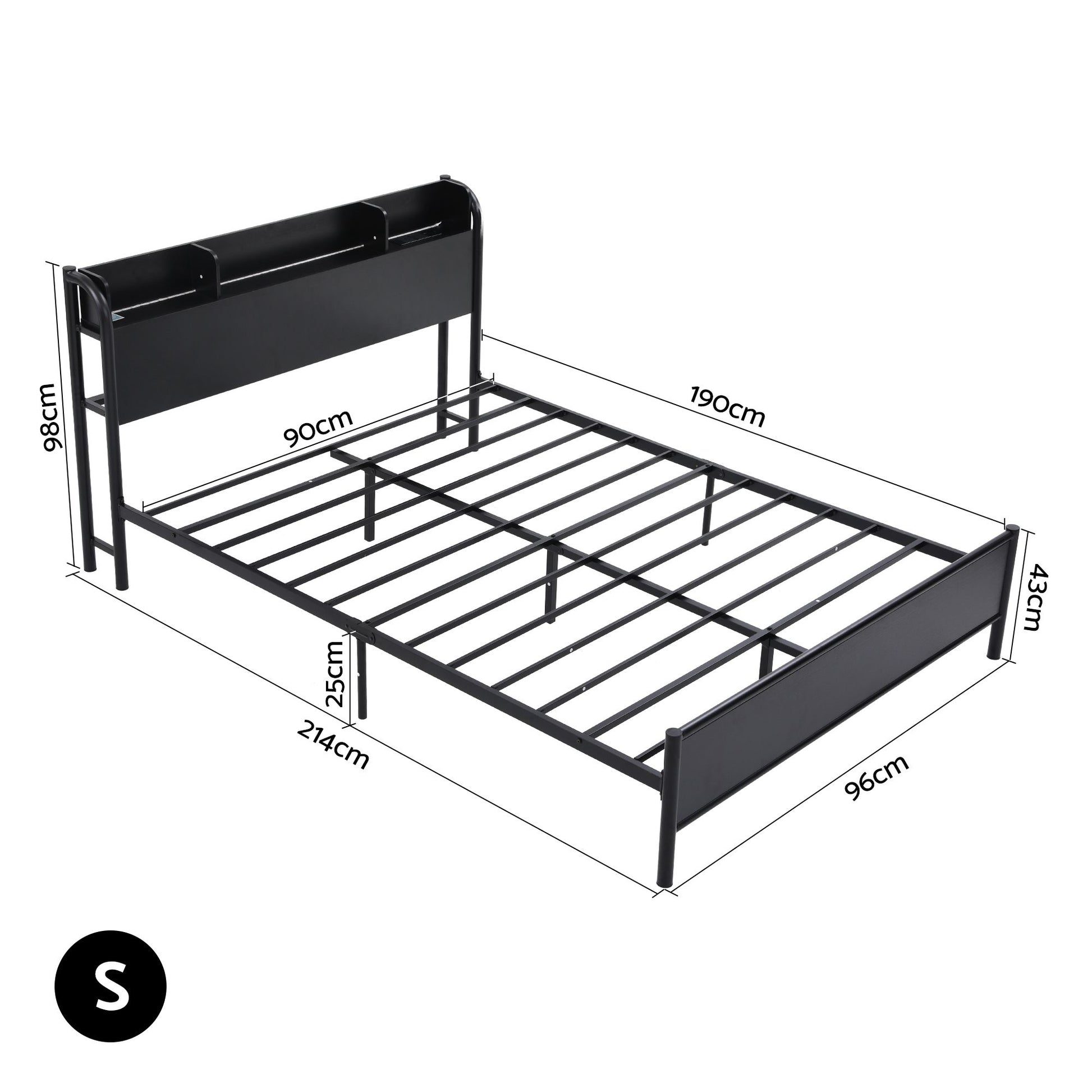 Single Bed Frame LED Charging Station Storage | HomeAndLivin - 3