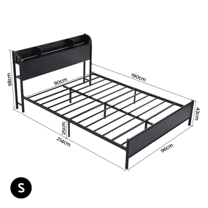 Single Bed Frame LED Charging Station Storage | HomeAndLivin - 3