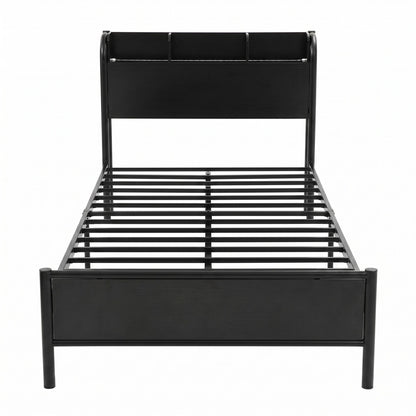 Single Bed Frame LED Charging Station Storage | HomeAndLivin - 4