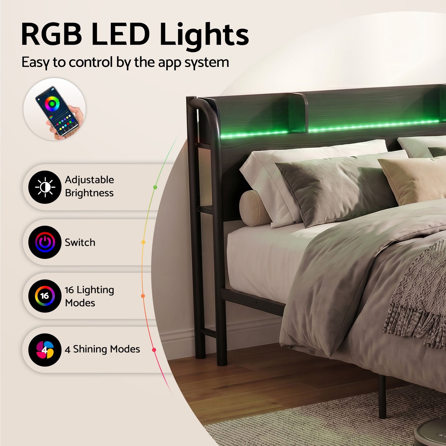 Single Bed Frame LED Charging Station Storage | HomeAndLivin - 6