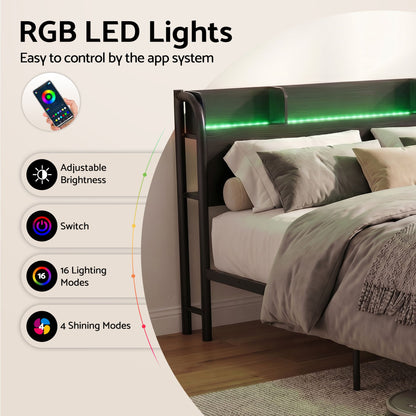 Single Bed Frame LED Charging Station Storage | HomeAndLivin - 6