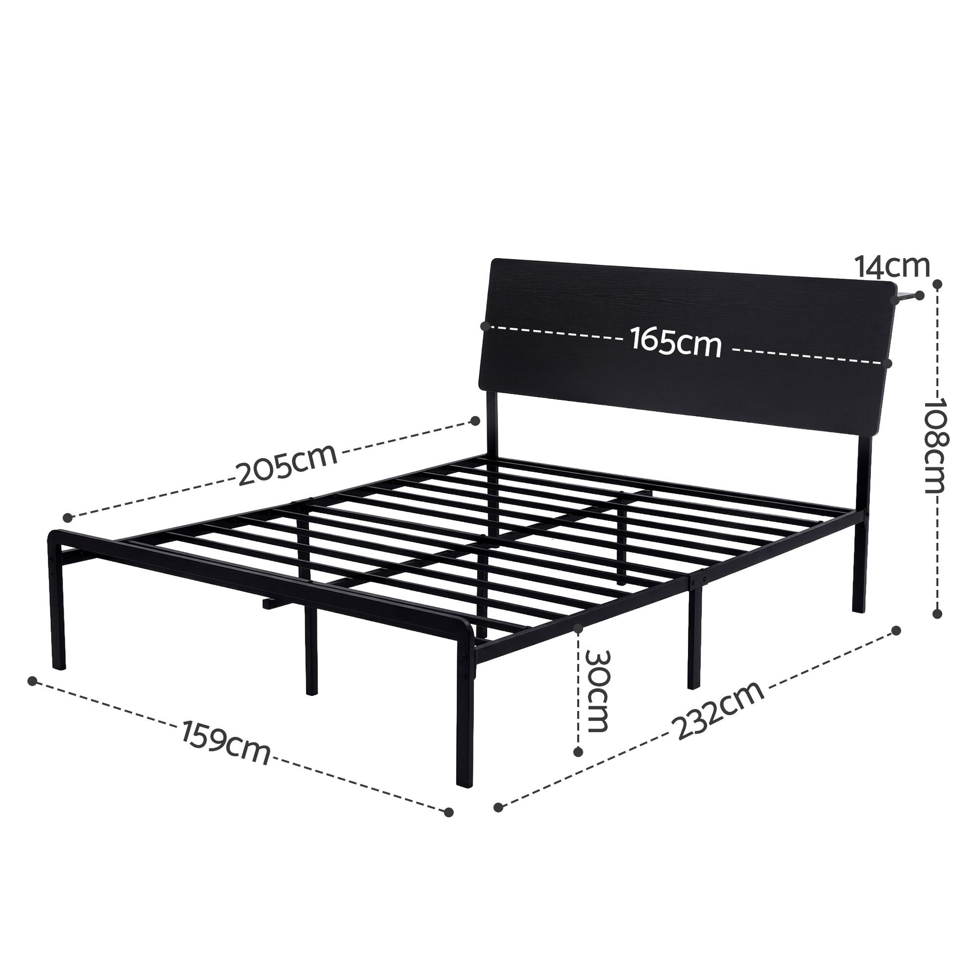 Queen LED Bed Frame Charging Station Black | HomeAndLiving - 3