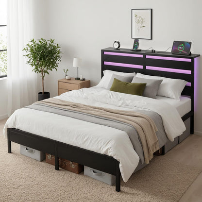 Queen Bed Frame With Led Lights 203x153cm