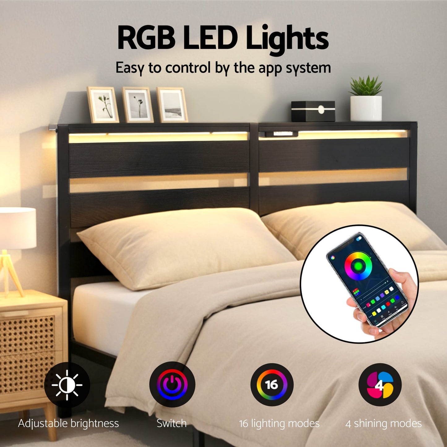 Queen Bed Frame With Led Lights 203x153cm