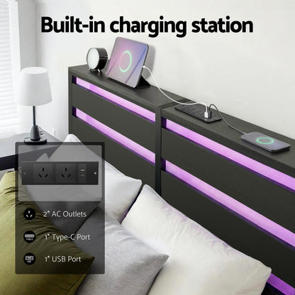 Queen Bed Frame With Led Lights 203x153cm