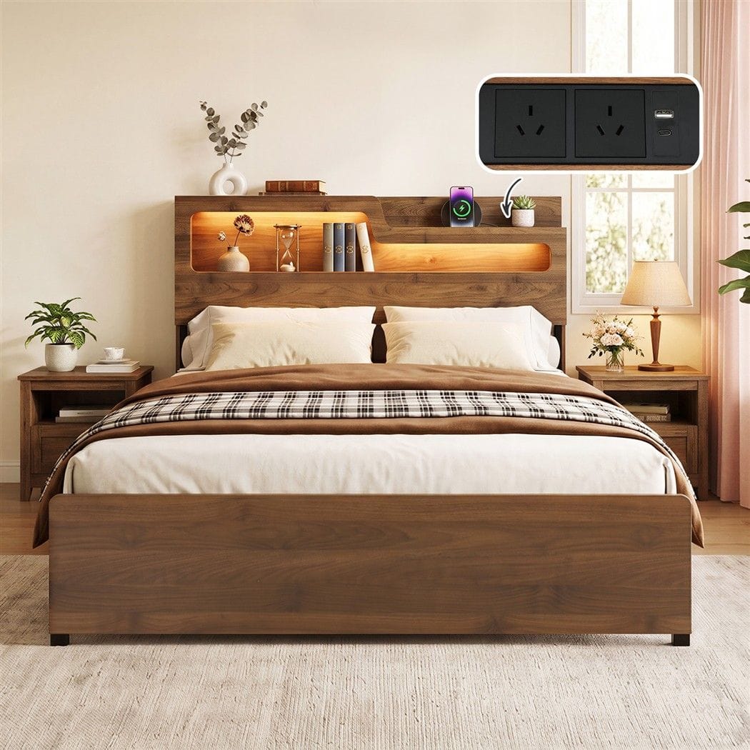 Double Bed Frame Metal Storage 190x137cm