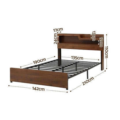 Double Bed Frame Metal Storage 190x137cm