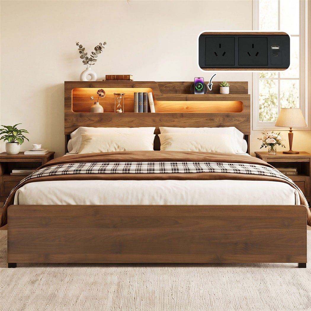 King Bed Frame Metal Storage 203x183cm