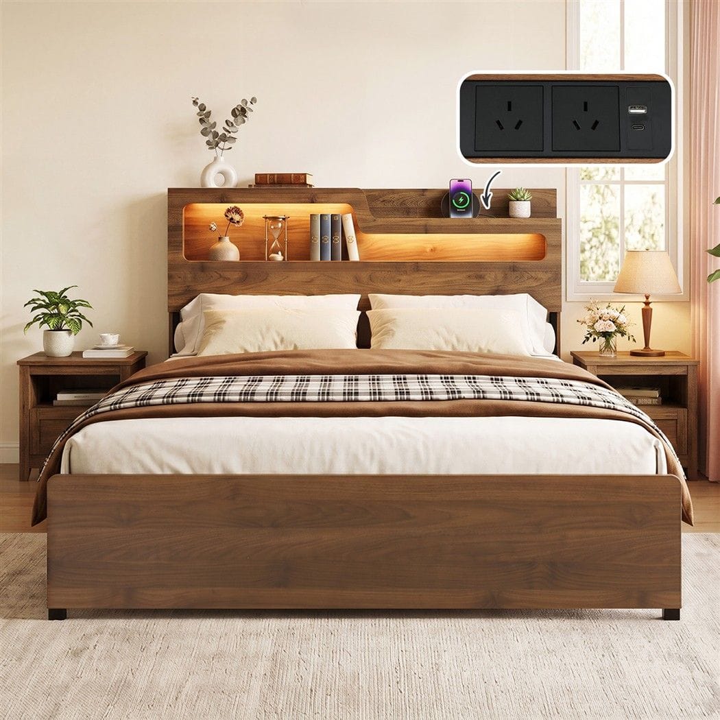 Queen Bed Frame Metal Storage 203x153cm