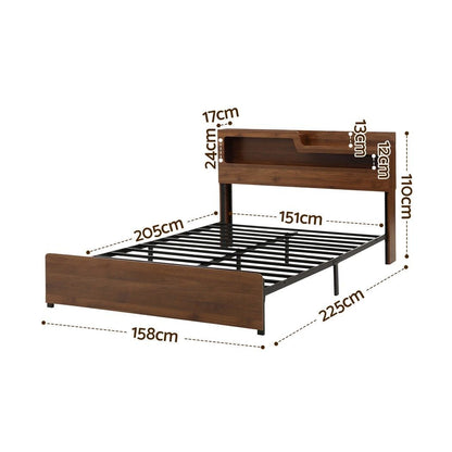 Queen Bed Frame Metal Storage 203x153cm