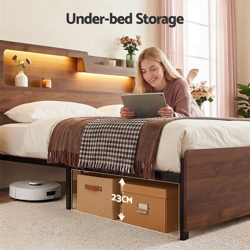 Queen Bed Frame Metal Storage 203x153cm