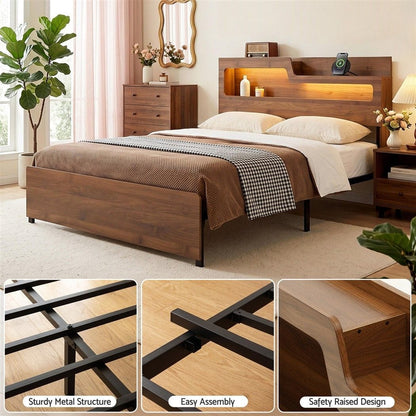 Queen Bed Frame Metal Storage 203x153cm
