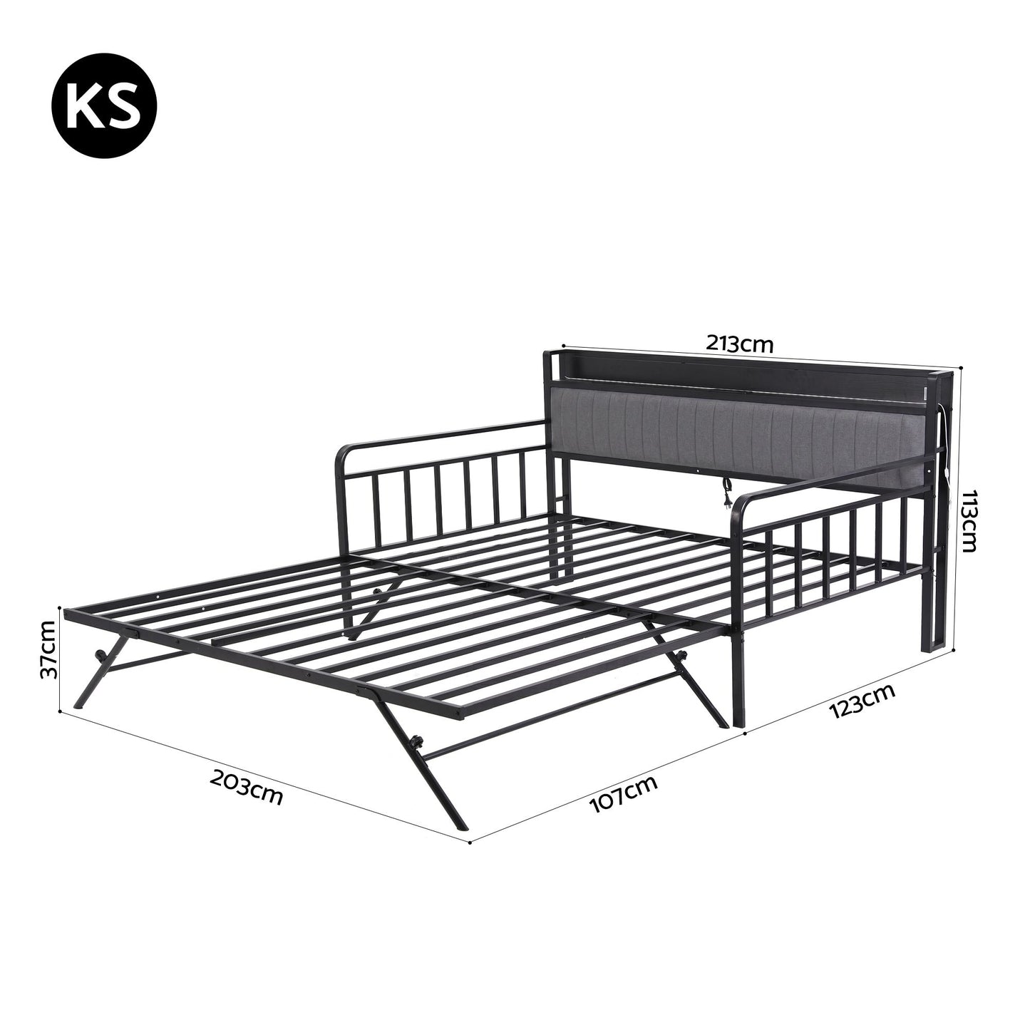 King Single Trundle Daybed LED Charging Station | HomeAndLiving - 3
