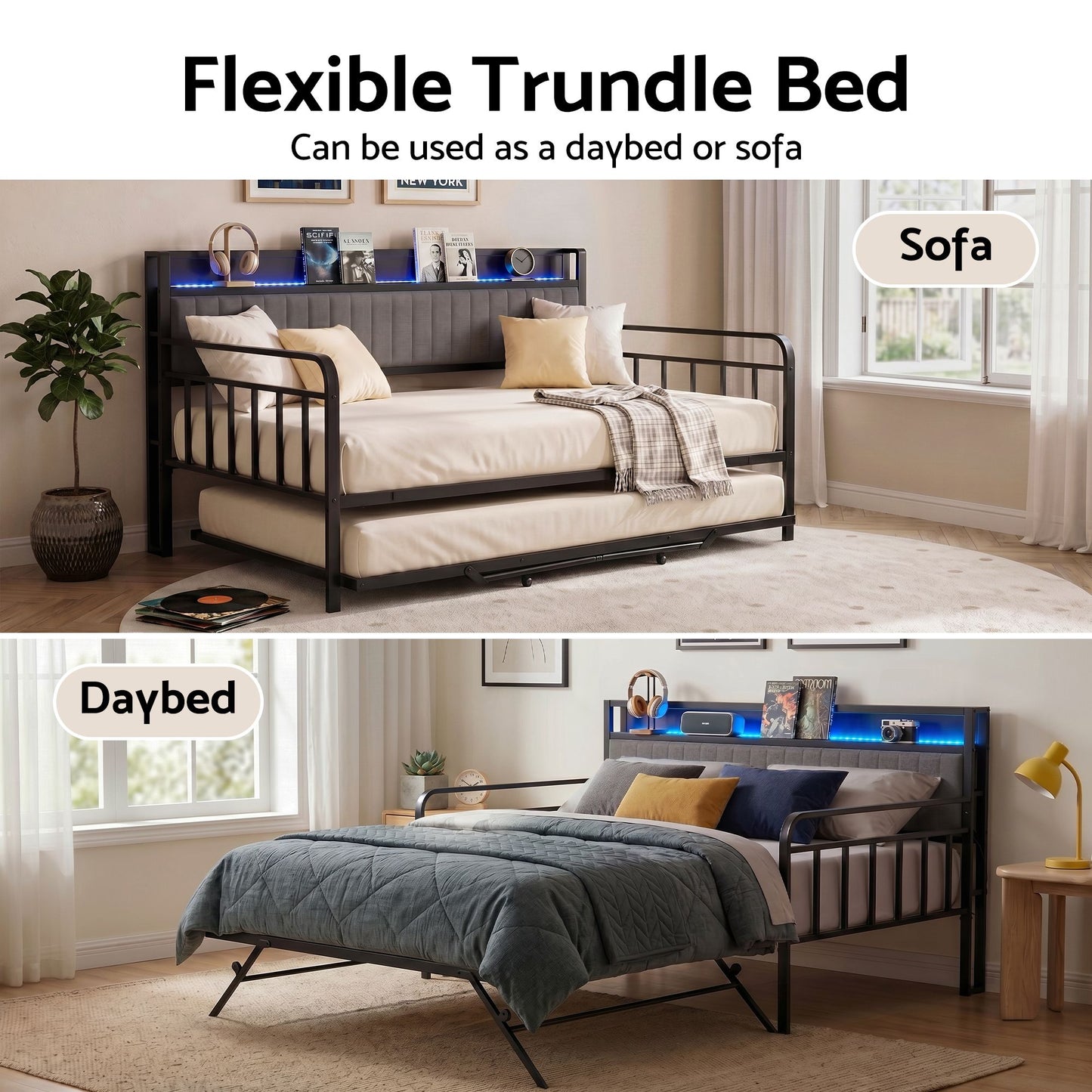 King Single Trundle Daybed LED Charging Station | HomeAndLiving - 5