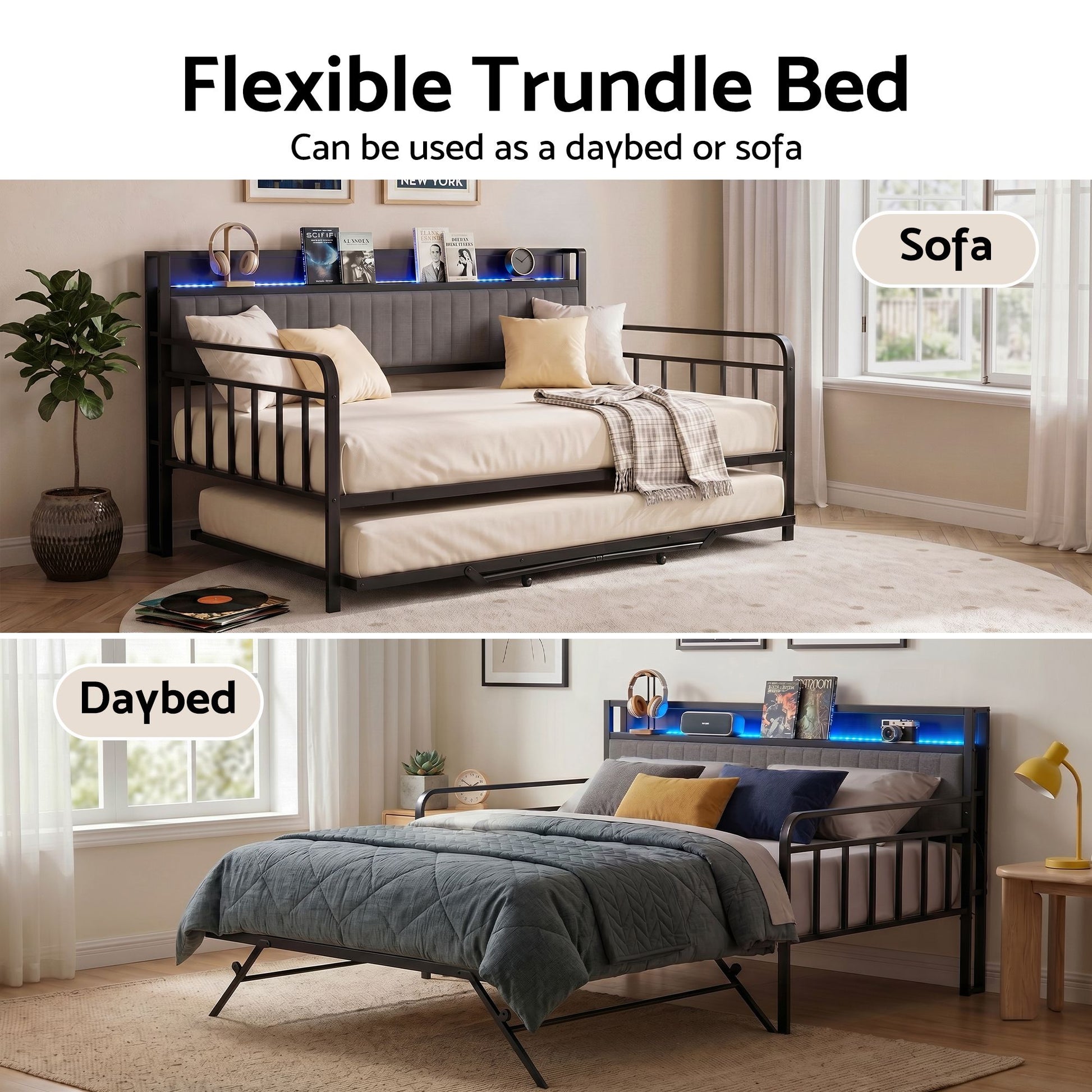 King Single Trundle Daybed LED Charging Station | HomeAndLiving - 5