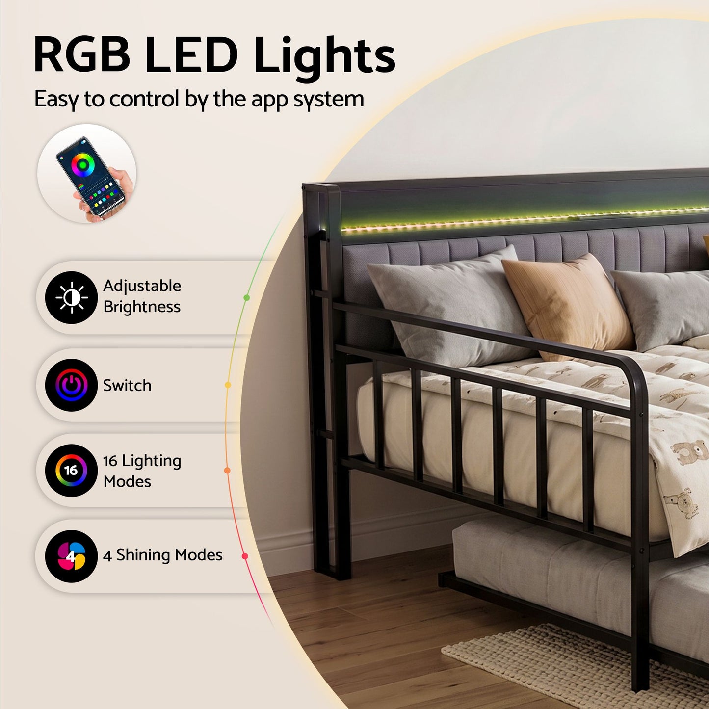 King Single Trundle Daybed LED Charging Station | HomeAndLiving - 6